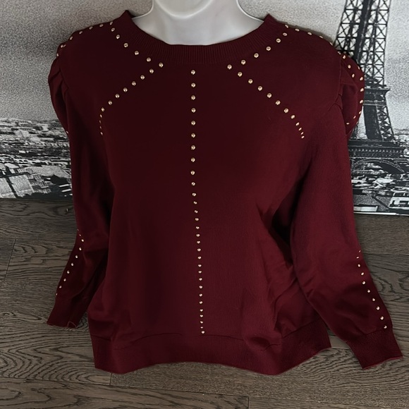 Macy’s Studded Embellished Puff Sleeve long sleeve Sweater burgundy Sz 1X - Picture 3 of 16